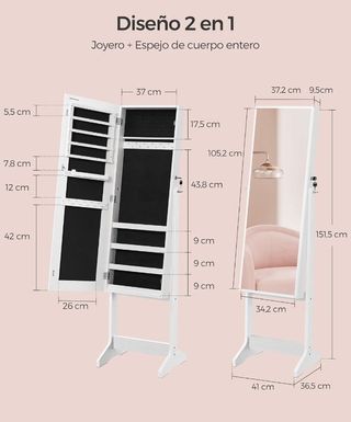 Specchio per gioielli SONGMICS, armadietto per gioielli