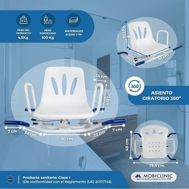 Mobiclinic Lago Reposabraz Cadeira de Banho Giratória