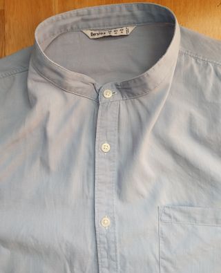 Camisa Bershka cuello mao manga larga azul