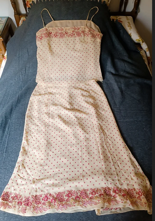 Conjunto lentejuelas beige y rosa