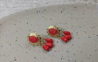 Pendientes vintage chapado oro 18k coral