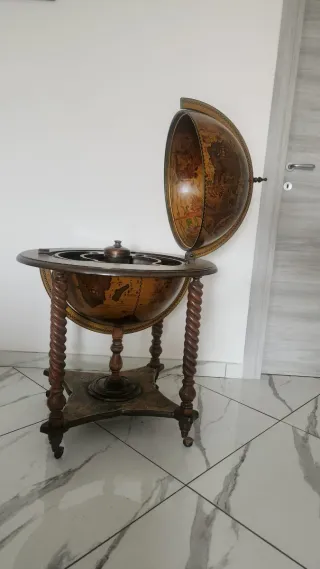 Mappamondo Bar Vintage Anni '60 Legno Decorato