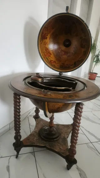 Mappamondo Bar Vintage Anni '60 Legno Decorato