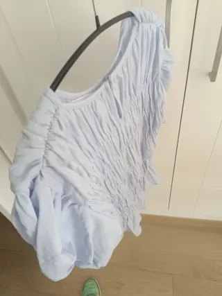 Top Mango Azul Fruncido