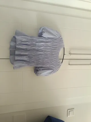 Top Mango Azul Fruncido