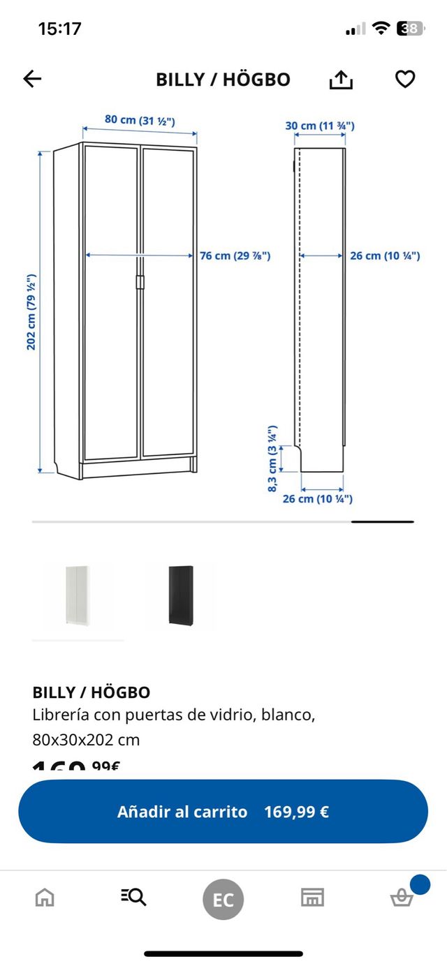 Librería blanca con puertas de cristal BILLY/HÖBGO