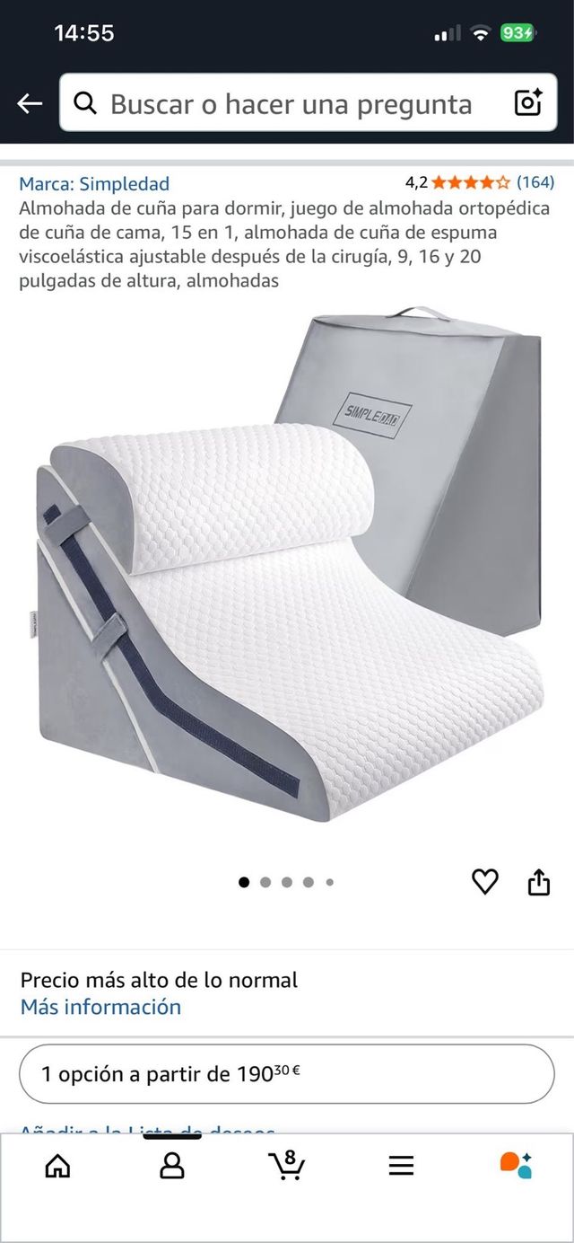 Almohada cuña ortopédica viscoelástica cama