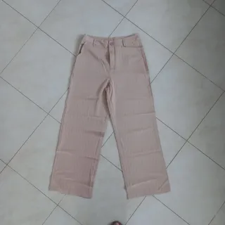 Pantaloni donna beige a righe gamba larga