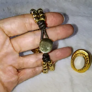 Conjunto Vintage Anillo y Pulsera Oro Blanco