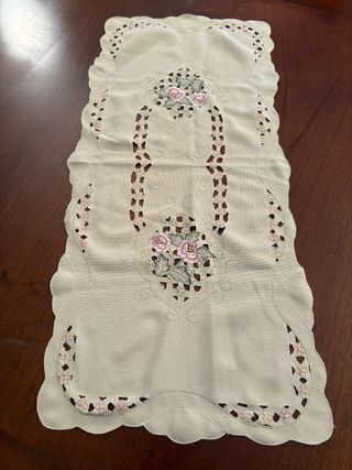 Runner vintage cotone beige e rosa