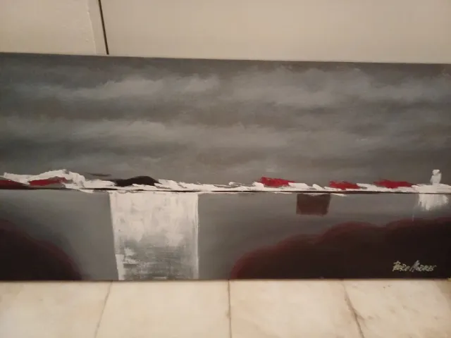 Cuadro abstracto madera gris y rojo