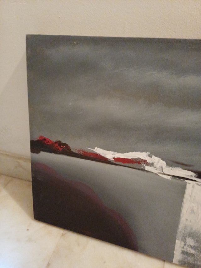 Cuadro abstracto madera gris y rojo