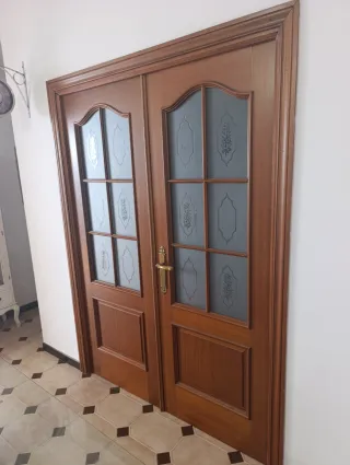 Puerta doble madera y cristal