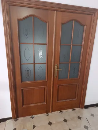 Puerta doble madera y cristal
