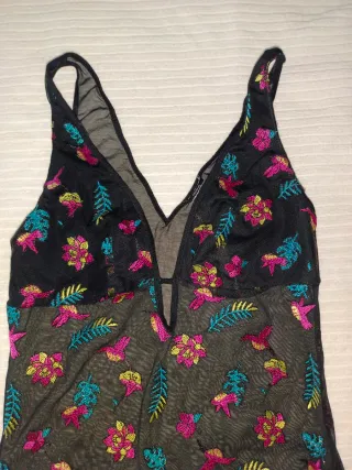 Body trasparente floreale nero