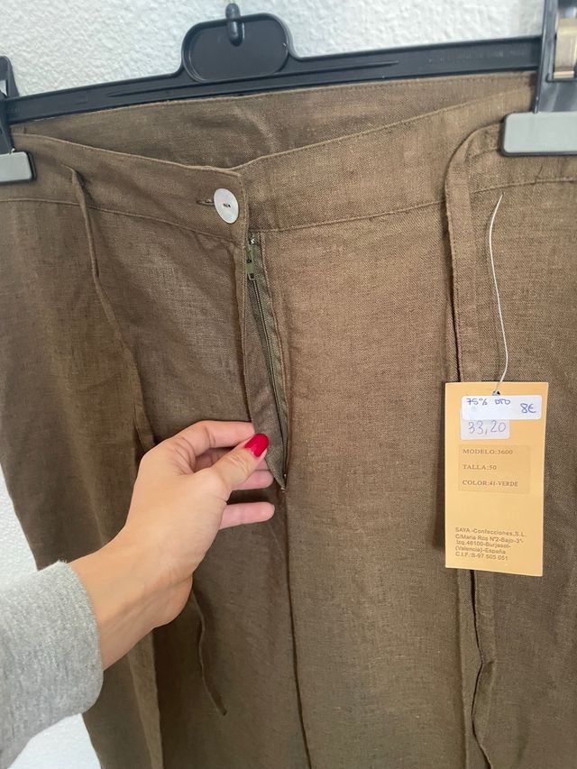Pantalón de lino T.50 teja o caqui.