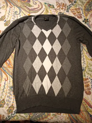 Jersey de punto gris y blanco