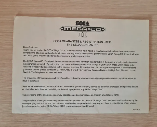 Garantía SEGA Mega CD II
