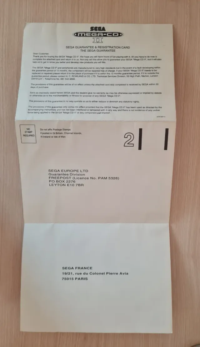 Garantía SEGA Mega CD II