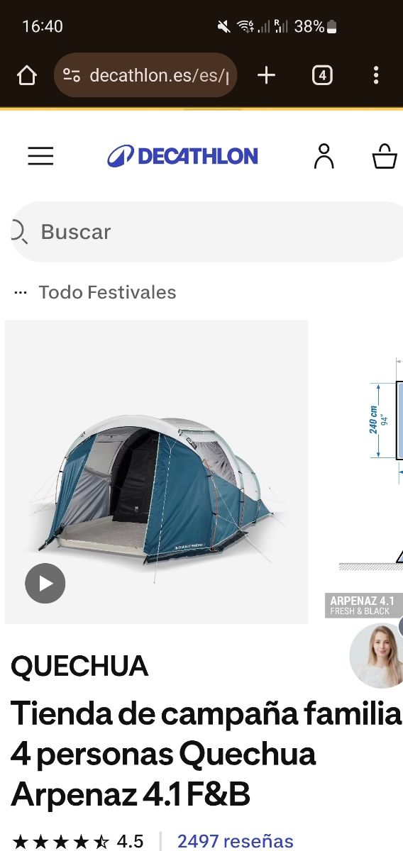 Tienda campaña Quechua Air Seconds 4.1 Fresh Black