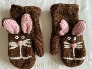 Manoplas Conejo Lana Marrón y Rosa