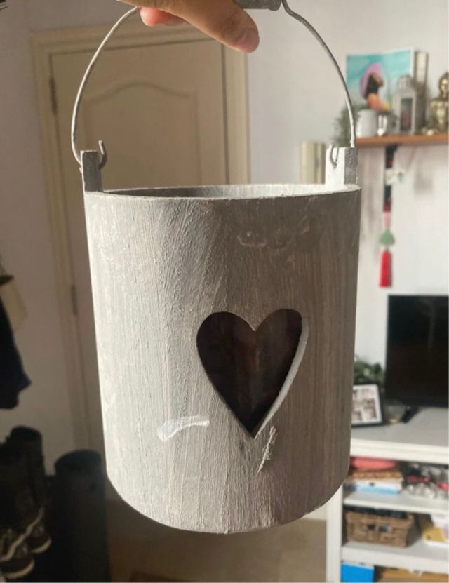 Jarrón Corazón Madera y Cristal Gris