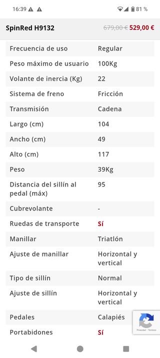 Bici Estática BH Spinred