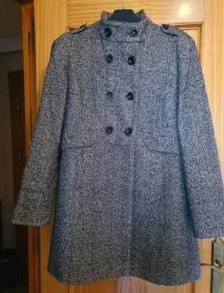 Abrigo paño jaspeado marrón y gris