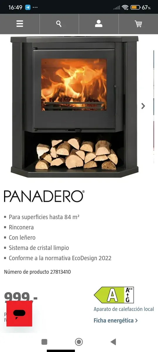 Estufa leña esquinera Panadero Sintra