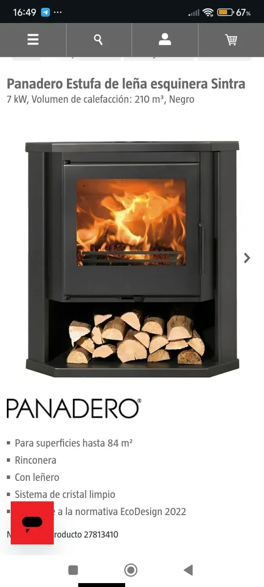 Estufa leña esquinera Panadero Sintra