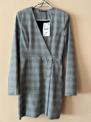 Vestido Zara Cuadros Gris Talla XS