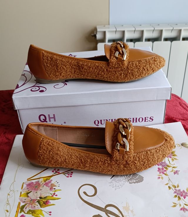 Mocasines camel borreguito nuevos #38