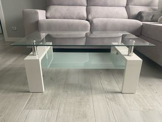 Mesa de centro cristal y blanco