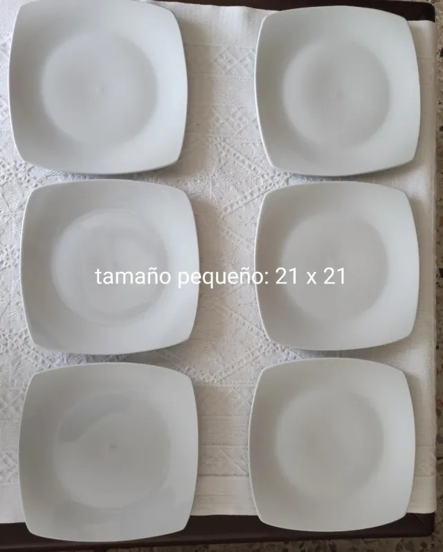 Juego 12 platos Cuadrados Porcelana Blanca