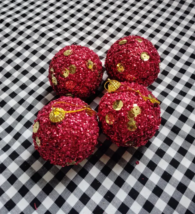 4 Bolas Navidad Rojas con Purpurina Lentejuelas
