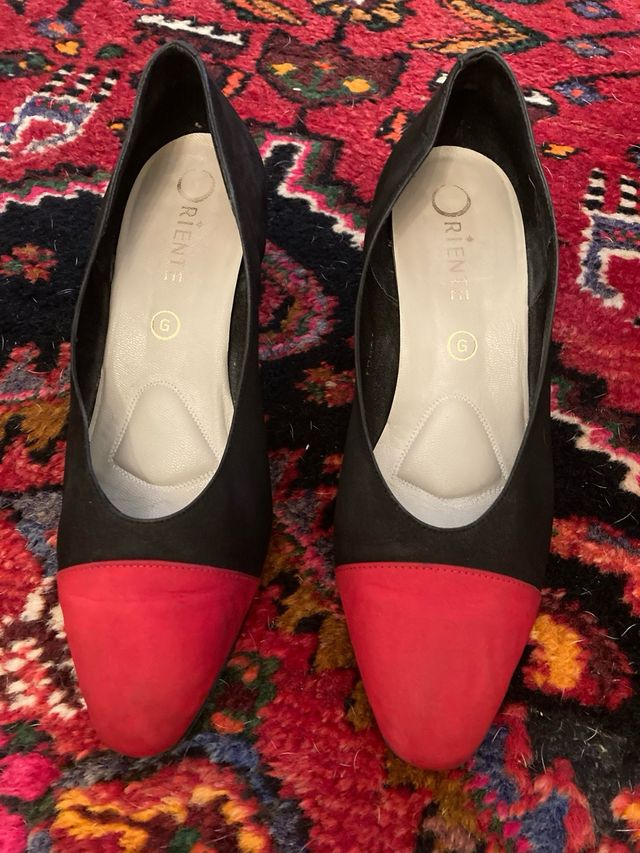 Zapatos Oriense Ante Rojo y Negro