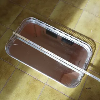 Vassoio rettangolare argento e vetro