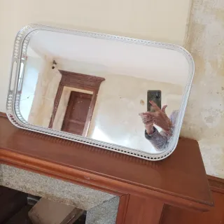 Vassoio rettangolare argento e vetro