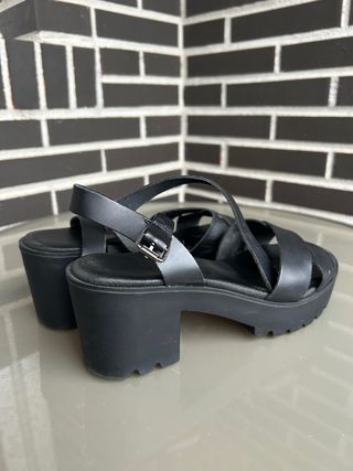Sandalias negras tacón ancho mujer
