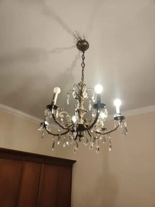 Lámpara de techo antigua de metal y cristal