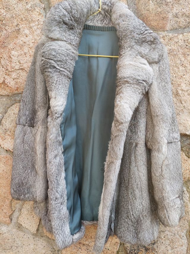 Chaquetón Piel de Conejo Beige/Gris