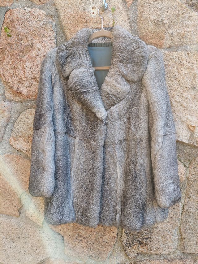 Chaquetón Piel de Conejo Beige/Gris