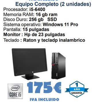 Equipo Completo PC HP i5-6400 16GB RAM SSD 256GB
