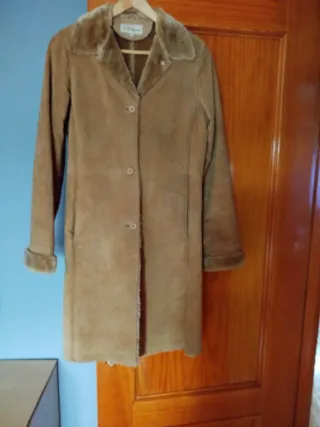 Abrigo mujer beige/marrón con pelo