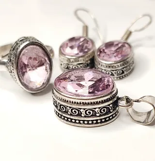 Conjunto Plata y Kunzita Rosa