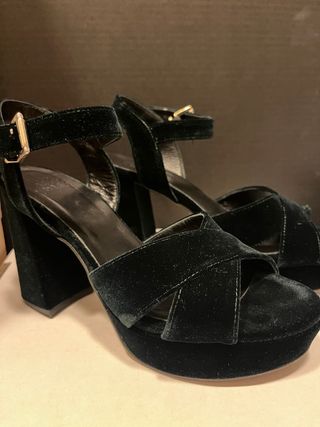 Sandalias tacón plataforma terciopelo verde