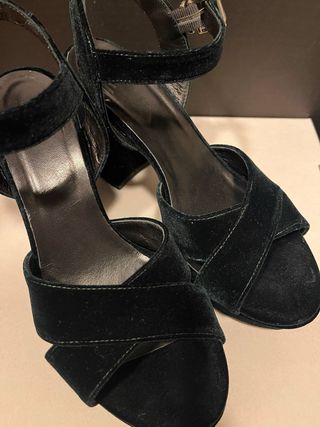 Sandalias tacón plataforma terciopelo verde