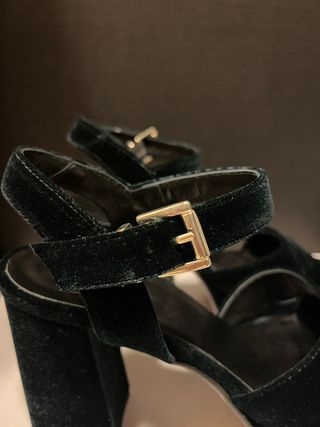 Sandalias tacón plataforma terciopelo verde