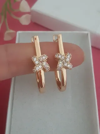 Pendientes aro circonitas baño oro XP,2cm