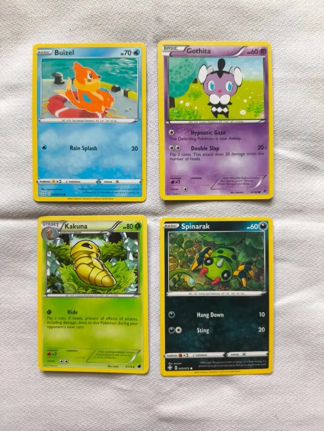 4 Cartas Pokémon - Buizel, Gothita, Kakuna, Spinar